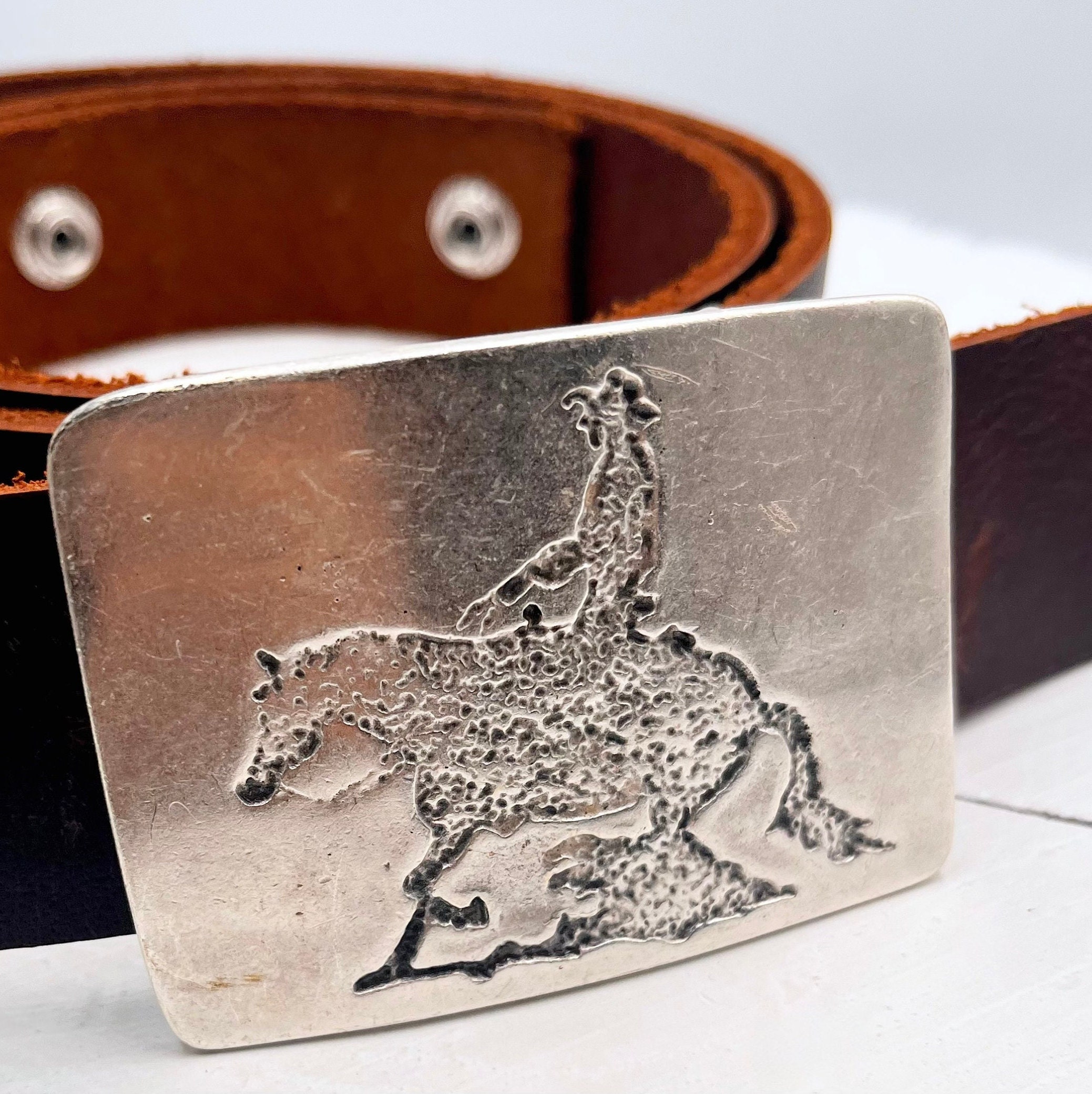 Vintage Western Style Sterling Silver Brown Leather Belt 29\'\' Boho Equestrian GORGLITTER Women main image 3