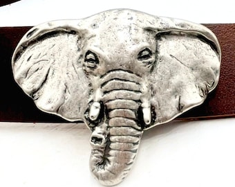 Signed PAQUETTE Elephants Belt Buckle Vintage Statement  display picture 1