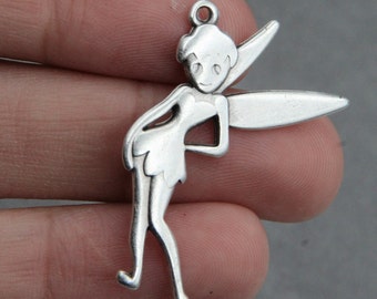 Bulk 10 Silver Plated Fairy Charms: Handmade Tinkerbell Pendants