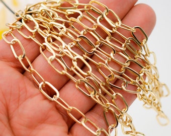 24k Gold Plated Paperclip Chain: Jewelry Making Supply (1 Meter)