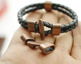 5 Sets Antique Copper T-bar Bracelet Clasps: 10x5mm Cord Closures