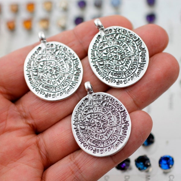 5 Pcs Minoan Phaistos Disk pendant, Real Silver plated, replica coins, Greek Mythology coin Pendant, wholesale Jewelry Making Supplies zm803