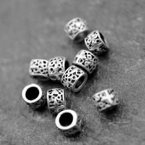 10 Antike Silberne Spacer Beads: Großloch Zamak Metallperlen (9 x 6 mm)