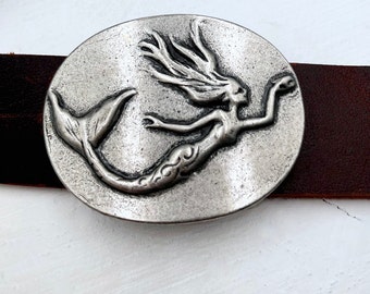 Mermaid Belt Buckle: Dark Silver Zamak, Fits 40mm Belts - Etsy display picture 1