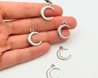 Moon Charm Pendant, Silver Moon Charm, Crescent Moon Charm, Tiny Moon Charms, Jewelry Making Supplies, Jewelry Components, 5 Pcs, ZM759 AS