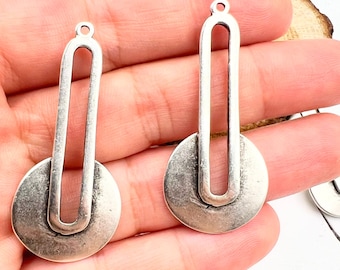 Antique Silver Plated Dangle Pendants: Bohemian Style Earring Charms (46x21mm)