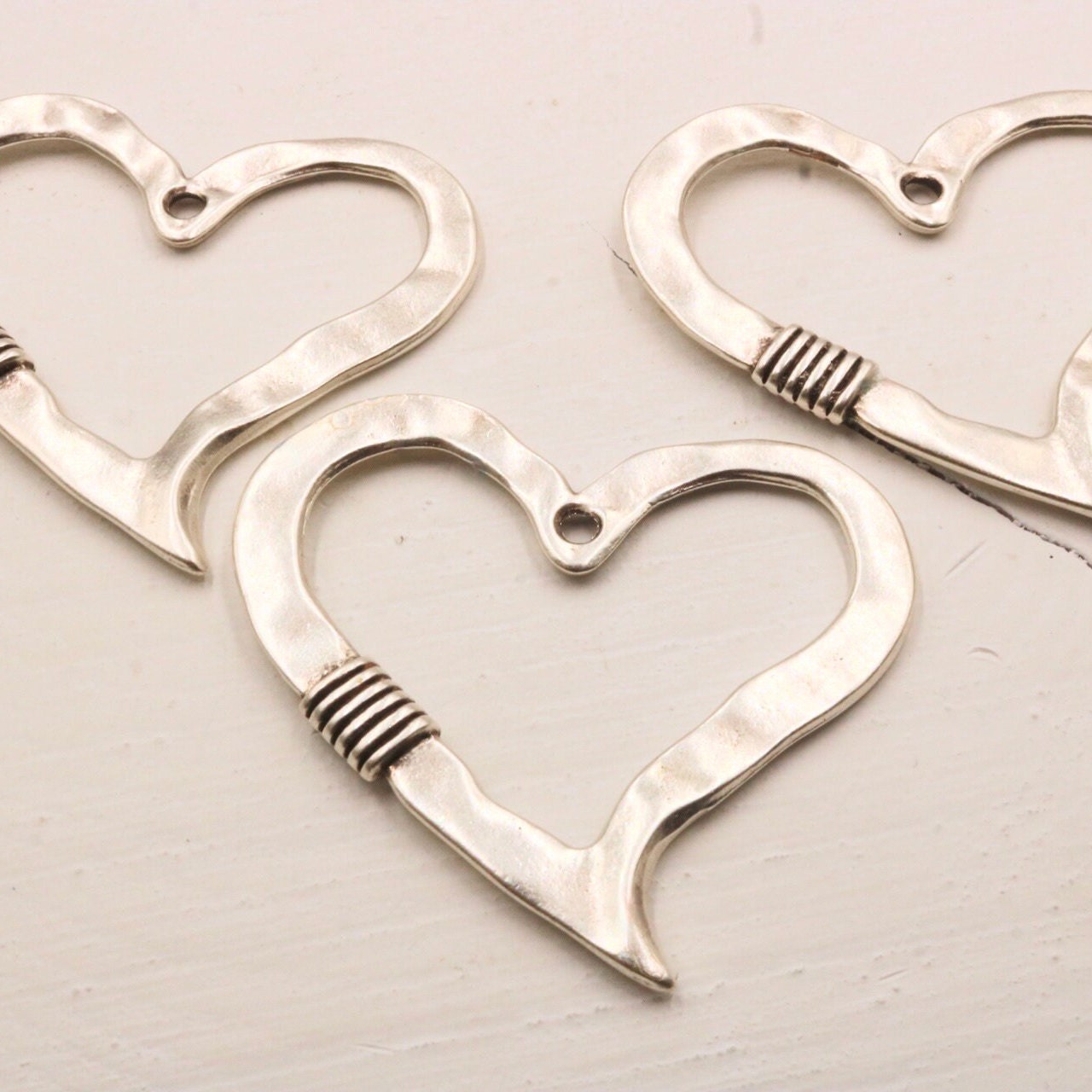 Large Bohemian Heart Pendant, Hammered Heart Charms Pendants