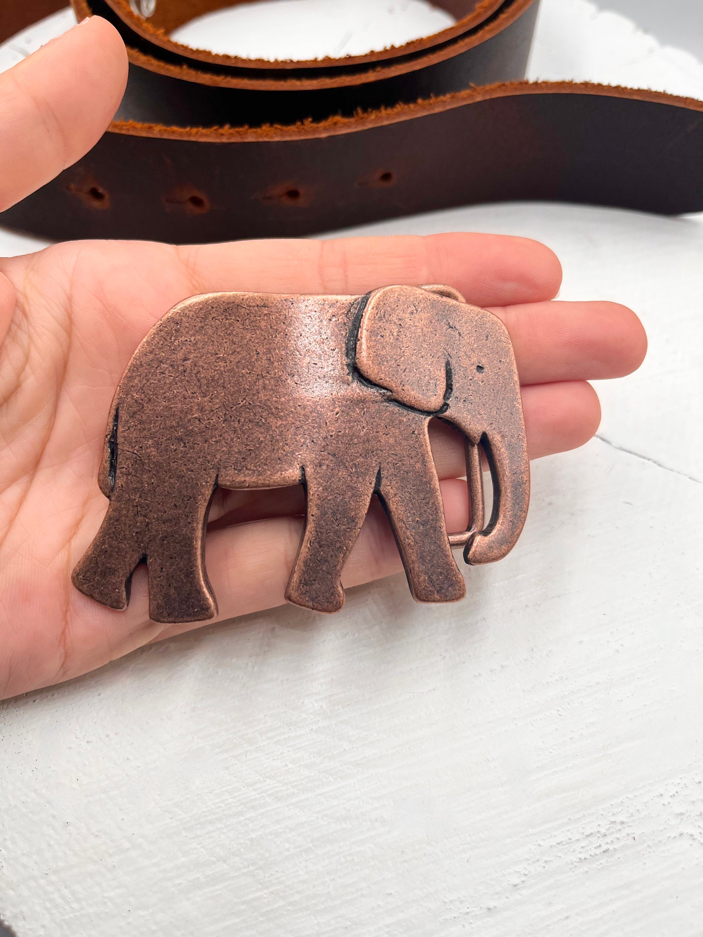Copper/Brass Vintage  Ladies belt Attachment Elephant motif  9” Long Elephant Belt Buckle: Antique Copper Wildlife Accessory for  main image 2