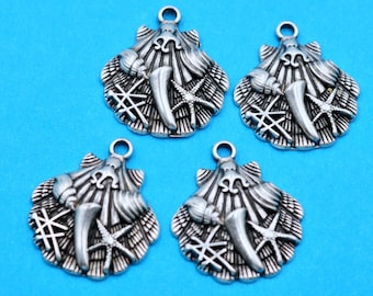 Boho Shell Pendant Charms: Antique Silver, Beachy Jewelry - 5 Pcs