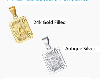24k Gold Initial Letter Pendant: A-Z Alphabet Charms