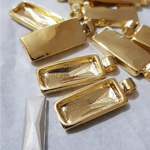 Gold Pendant Blank: Bezel Base Setting for Swarovski Baguette