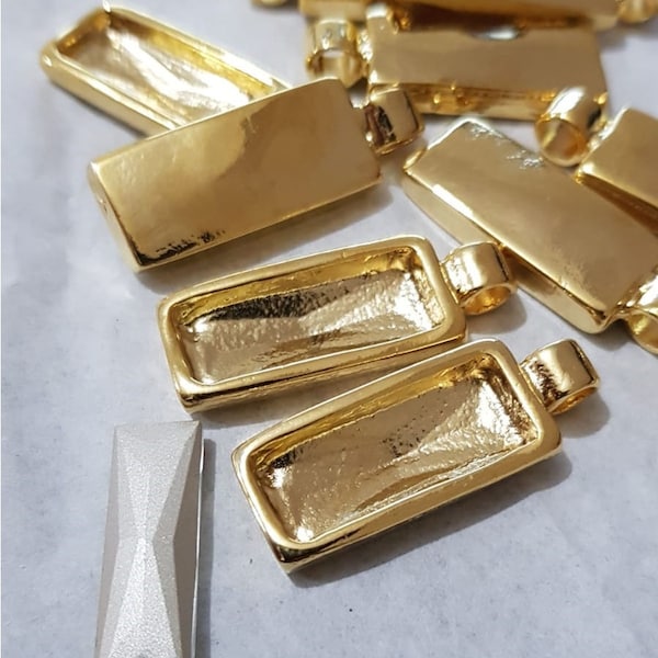 Gold Pendant Blank Bezel Base Setting Necklace Blank Resin Blank, Bazel for Swarovski Baguette, wholesale price Jewelry & Findings, zm951 go