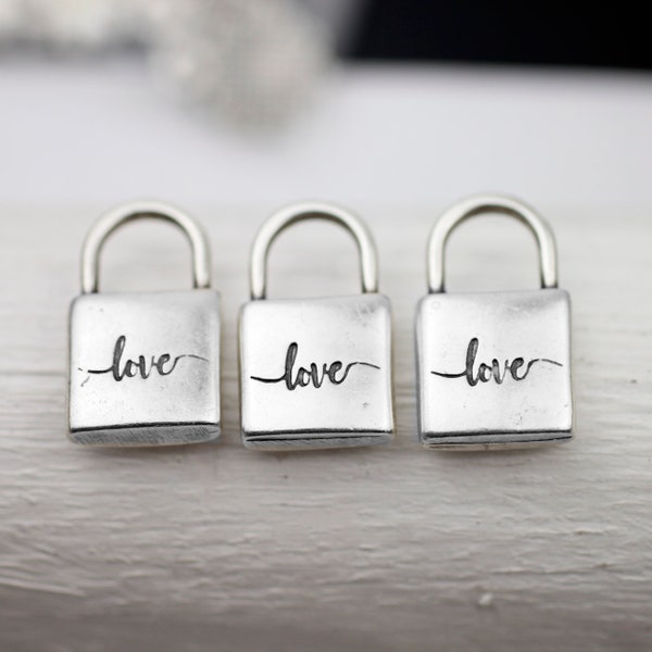 5 Silver Padlock Charms, Love Lock Charms, Love Padlock, Pendants, Sterling Silver plated Antique Silver, Wholesale Jewelry Findings, zm1129