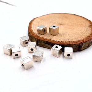 10 Pcs Tiny Cube Beads, Mini Cube Beads, Rectangle Beads, Square Cube Beads, Antique Silver Spacer Beads, zm185 as