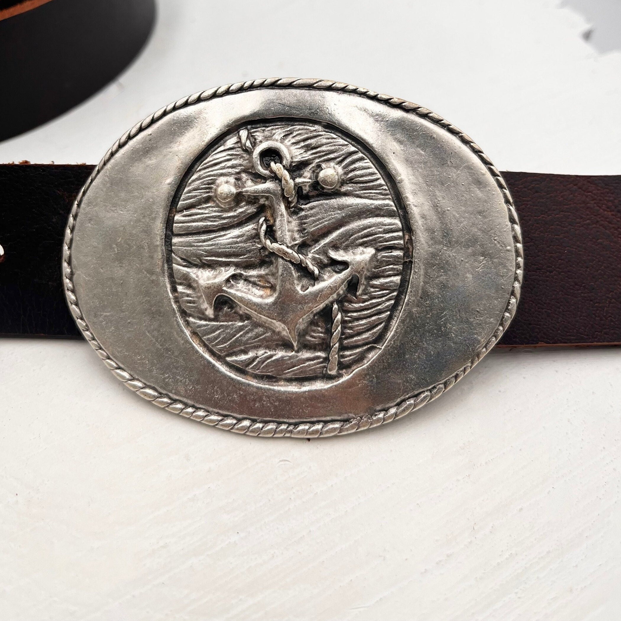 Nautical Anchor Belt Buckle: Antique Silver Zamak, Fits 40mm Belt