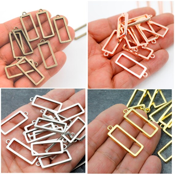 Antique Copper Rectangle Open Bezel Pendants: Resin Jewelry Charms