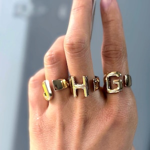 Gold Plated Initial Ring: Adjustable Personalized Monogram
