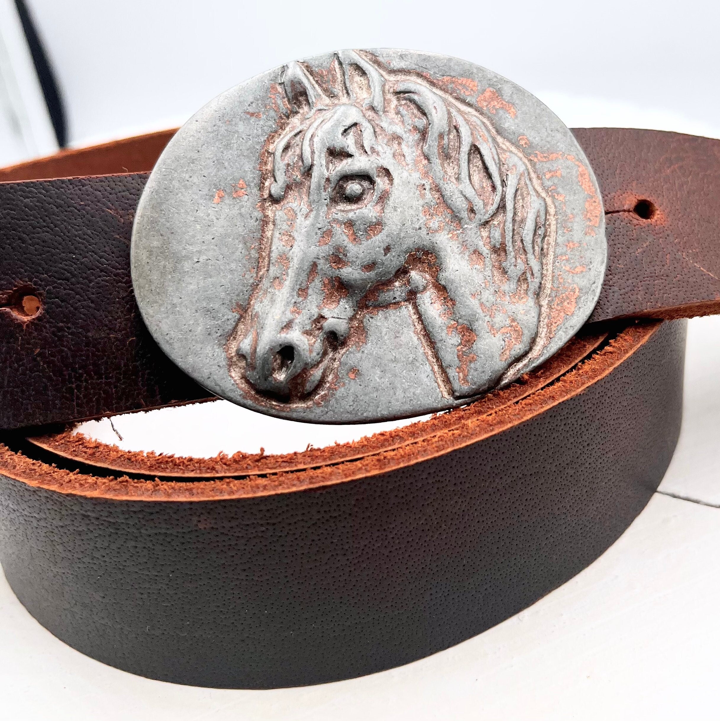 小物 silver horses leather belt Genuine Leather Belt Horse Buckle Sterling Silver 925 - SunnyArmenia
