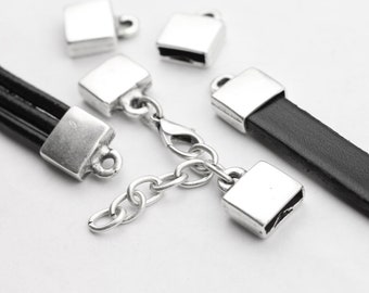 10 Sterling Silver Plated Cord End Caps: 12x15mm Zamak Leather Jewelry Clasps