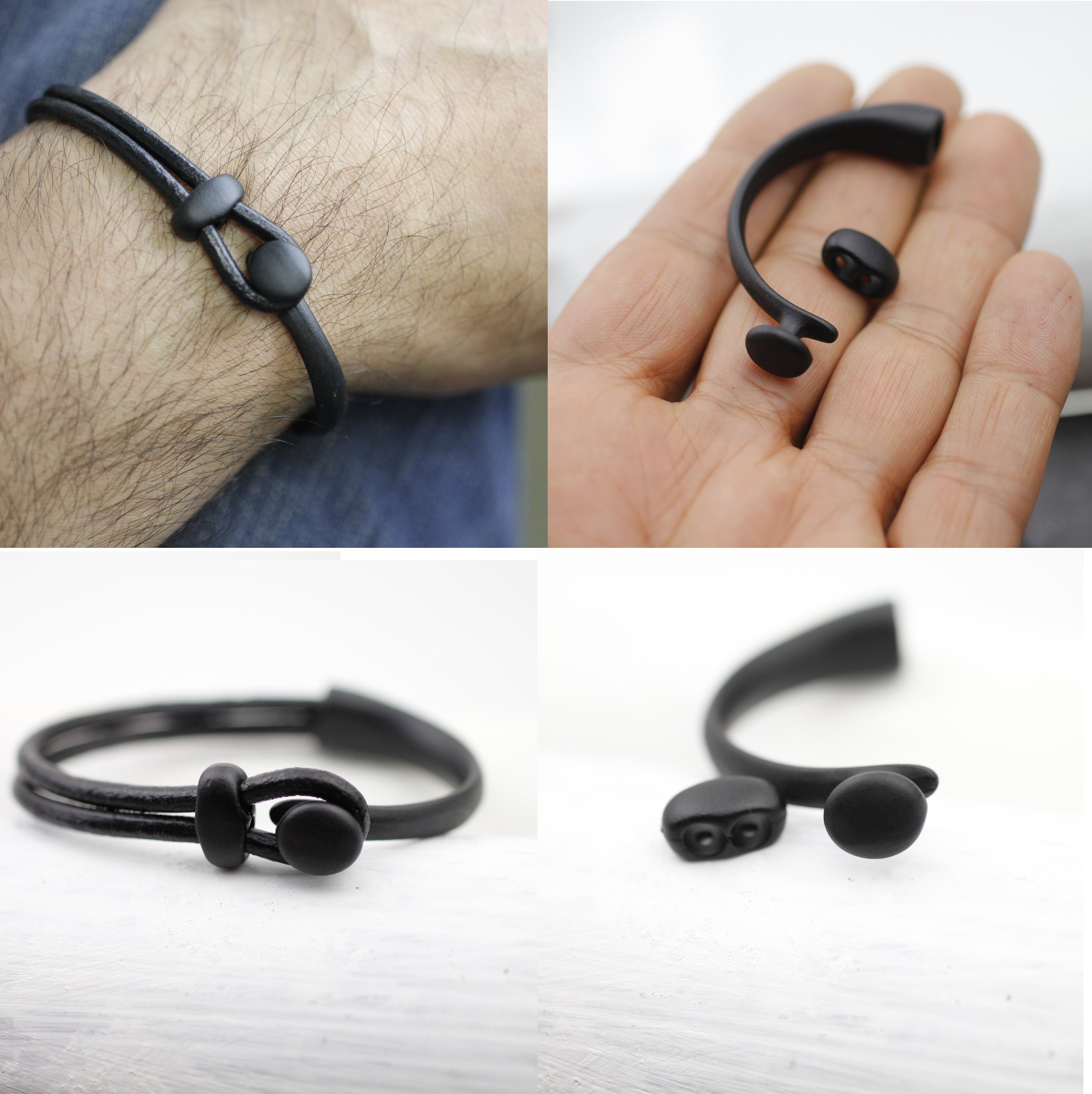 売れ筋がひクリスマスプレゼント！ 3 Matte Bracelet Cuff Half Clasps, Bracelet Cuff Half Black アクセサリー