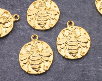 10 Pcs Gold Bee charms, Gold Plated Charm Pendants, Matt Gold Plated Bee charms for Necklace Bracelet Earring key chain Component zm702 mg