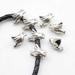 10 Antique Silver Bird Beads, Dove Pigeon slider beads, silver beads, wholesale Beads, spacer beads, bead to fit pandora bracelet, zm350
