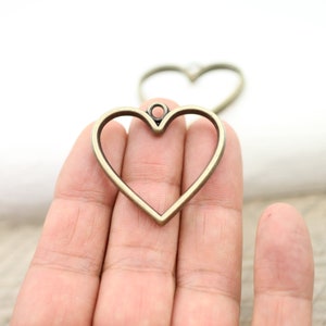 5 Antique Bronze Heart Bezel Charms: Resin Jewelry Supplies