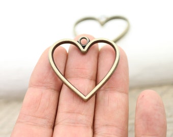 5 Antique Bronze Heart Bezel Charms: Resin Jewelry Supplies
