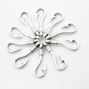 10 Antique Silver Fish Hook Charms: DIY Jewelry Supplies