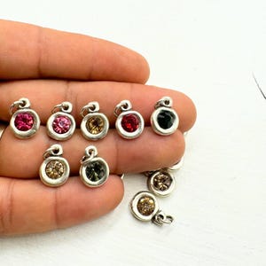 Silver Bezel Gemstone Charm: Round Pendant, Jewelry Making (10 Pcs)