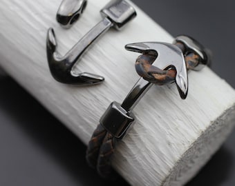 Jet Hematite Anchor Hook Clasp: Bracelet Making Findings, 5 Sets