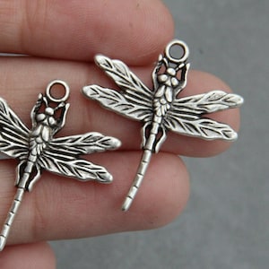 Bulk 10 Antique Silver Dragonfly Charms: Insect Connector Pendants