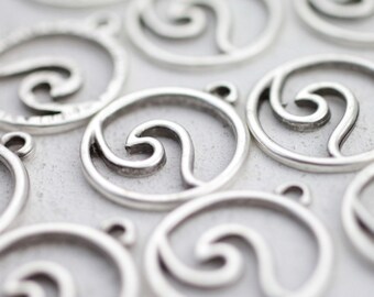 10 Antique Silver Wave Charms: Ocean Connector Pendants