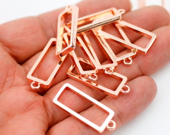 10 Rose Gold Rectangle Bezel Charms: Resin Jewelry Pendants