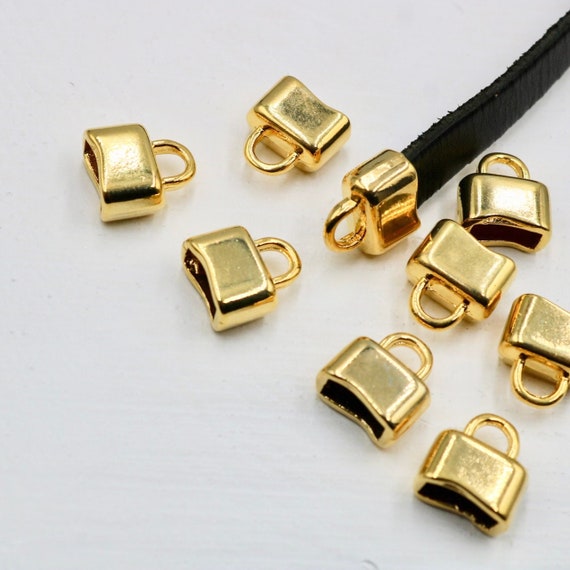 Gold Cord End Caps: Zamak Tassel Caps for Necklace Keychain (10
