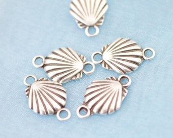 10 Sterling Silver Plated Shell Connector Charms: Zamak Jewelry Supplies
