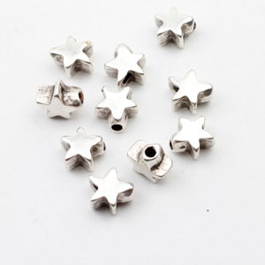 10 Star Beads, Silver Star Beads, Antique Silver, Star Spacer Beads, Jewelry Making Supplies, Jewelry Findings, wholsale charms zm137