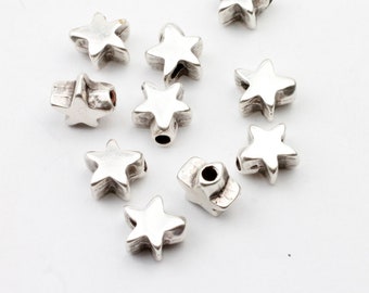 10 Star Beads, Silver Star Beads, Antique Silver, Star Spacer Beads, Jewelry Making Supplies, Jewelry Findings, wholsale charms zm137