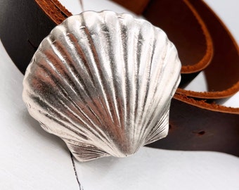 Seashell Belt Buckle: Antique Silver Zamak, Fits 40mm Belts  display picture 2
