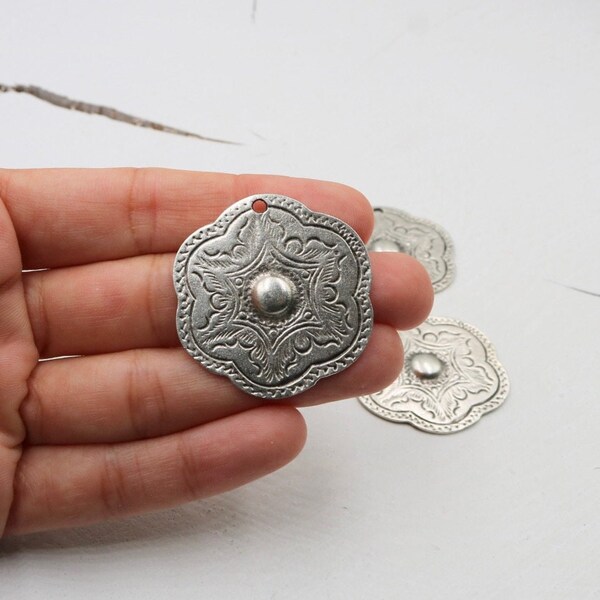 Antique Silver Tone Flower Charms, Jewelry Making (2 Pieces)