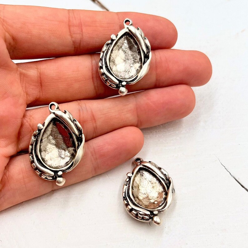 5 Pcs Making Colorful Necklaces, Necklaces Similar to Water Drops, Blank Bezel Charms, Antique Silver Charms, Drop Shape, zm19 as image 5