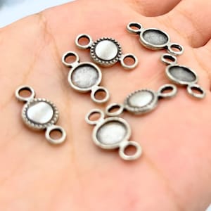 20 Pcs Antique Silver Ton Base Settings Connector, Bracelet Charms, Blank Pendant Trays, Blank Silver Bezel, Two Loops Blank Bezels, zm932