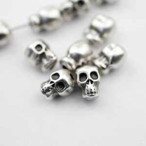 10 Sterling Silver Plated Skull Beads: Handmade Jewelry Making Supplies