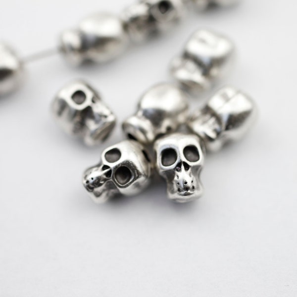 10 Skull spacer beads charms, Skull Beads, Bracelet beads, Sterling Silver Plated, Silver Skull, wholesale jewelry making supplies, ZM120