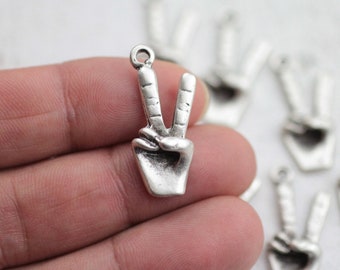 Sterling Silver Plated Victory Hand Charm: Jewelry Making Supplies