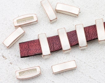 Bulk 10 Vintage Rose Slider Beads: 10mm Flat Leather Bracelet Connectors