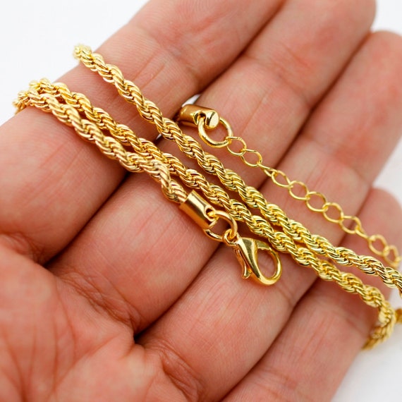 Italian Rope Chain Necklace, 3mm Rope Link Chain, 24k Gold Plated, Gold  Chains, Unisex Chains, Rope Necklace, 52/8 Cm /0,56 Yards NC01 