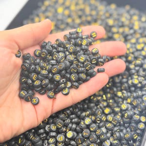 Black Acrylic Alphabet Beads with Gold Letters: 8mm DIY Craft Supplies