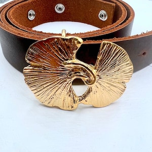 Floral Belt Buckle: Matt Gold Gingko Leaf, Fits 40mm Belts