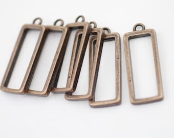 Antique Copper Rectangle Open Bezel Pendants: Resin Jewelry Charms